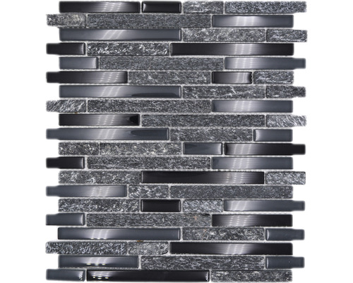 Mosaik glas med natursten XCM MV798 29,8x33,8 cm Mosaikmatta med stendekor och långsträckta, glänsande element