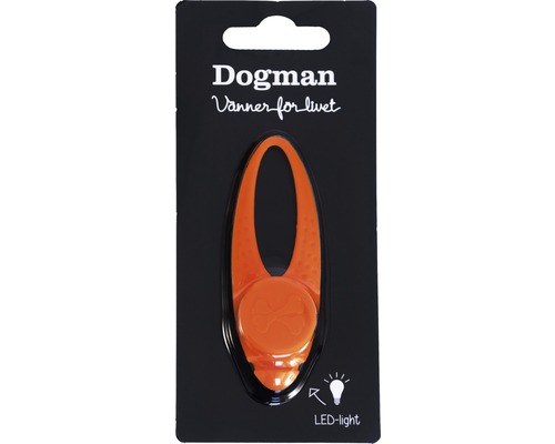 Orange LED-hängsmycke för hundar från Dogman i förpackning