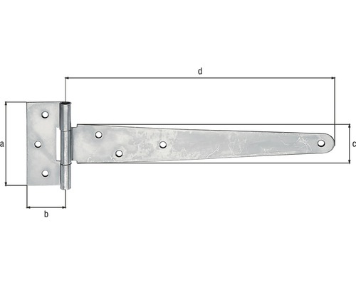 T-gångjärn med måttangivelser