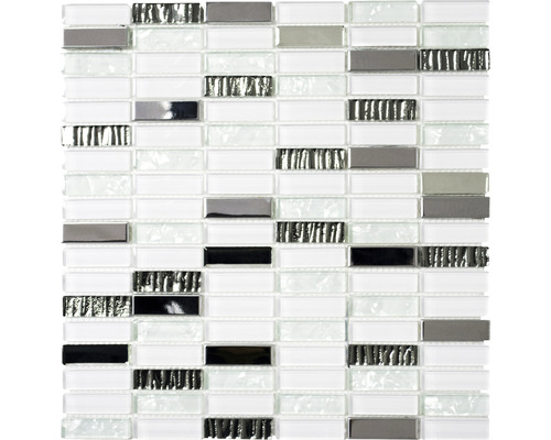 Mosaik glas med metall XCM SM28 30,0x30,0cm vit mix Mosaikplatta med glas- och metallelement