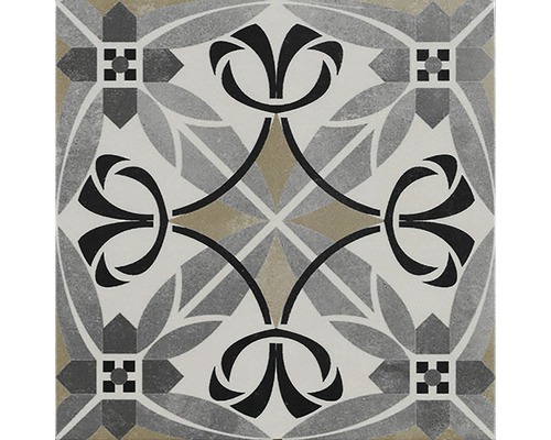 Klinker Art Deco Sysley grå matt 22,3x22,3 cm Dekorativ platta med blommotiv för inomhusbruk