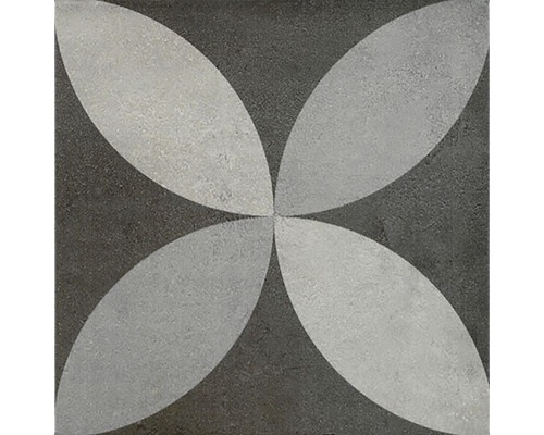 Klinker Art Deco Lepic grå matt 22,3x22,3 cm Kakelplatta med blommönster