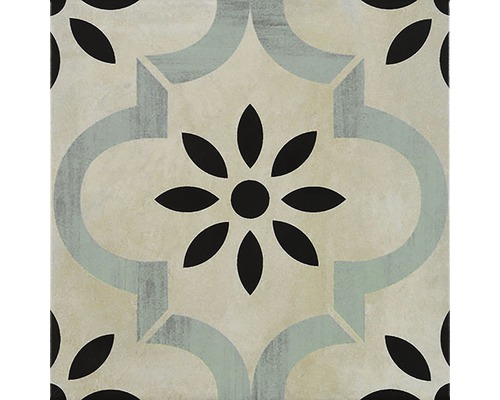 Klinker Art Deco Seurat blå matt 22,5x22,5 cm Dekorativ platta med blommönster