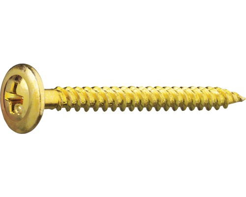 Plåt-och montageskruv GRABBER 4,2x45 mm gulkromaterad C1 100-pack BH45C En skruv med linshuvud och kryssspår