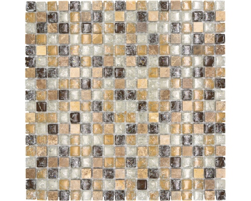 Mosaik glas natursten XIC 1053 beige brun 30,5 x 30,5 cm Mosaikplatta med kvadratiska element