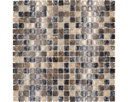 Mosaik glas natursten XIC 1055 brun beige 30,5 x 30,5 cm Mosaikplatta med kvadratiska stenar