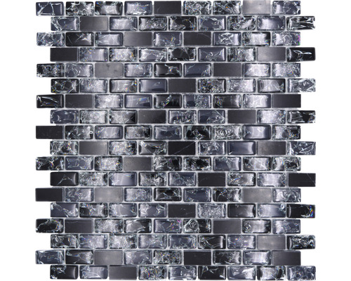 Mosaik glas med natursten XIC B1128 30x28,5 cm Mosaikplatta med rektangulära glas- och metallelement
