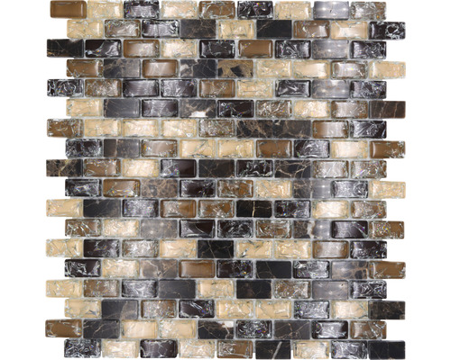Mosaik glas med natursten XIC B1155 30x28,5 cm Mosaikplatta med rektangulära stenar i olika färger
