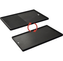 Grillplatta i gjutjärn med slät och räfflad sida