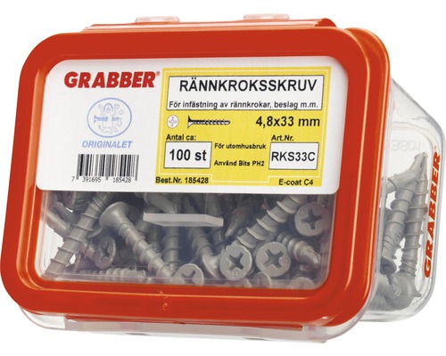 Grabber rännkroksskruv, 4,8 x 33 millimeter, 100 stycken i plastlåda