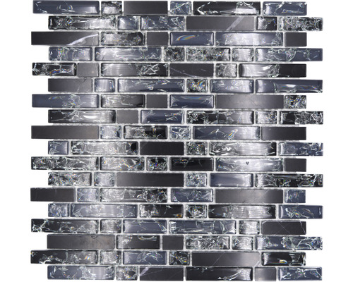Mosaik glas med natursten XIC V1328 29,8x30,5 cm Mosaikplatta med rektangulära bitar av glas och sten