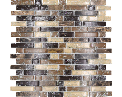Mosaik glas med natursten XIC V1355 29,8x30,5 cm Mosaikplatta med rektangulära glasstenar