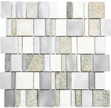 Mosaikplatta av natursten och metall