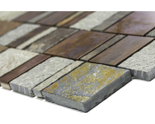 Mosaikplatta av natursten och metall