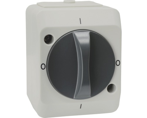 En grå roterande strömbrytare med på/av-markering