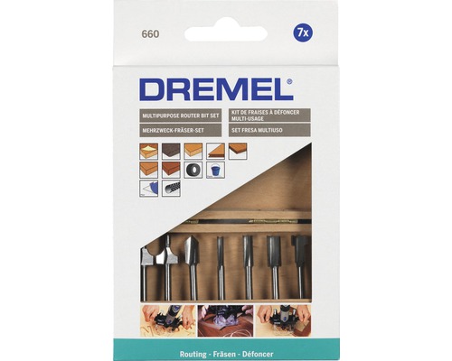 Dremel universalfrässats med sju delar i träfodral