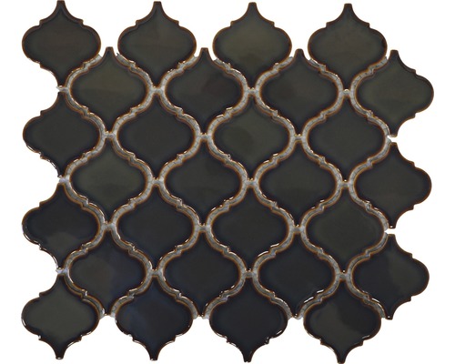 Mosaik Florentiner 29,3x24,5 cm antikgrön blank Mönster av en svart orientalisk mosaikplatta