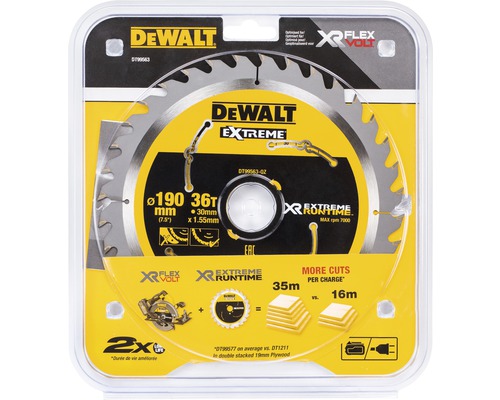 DeWalt Extreme cirkelsågblad, 190 millimeter diameter, 36 tänder