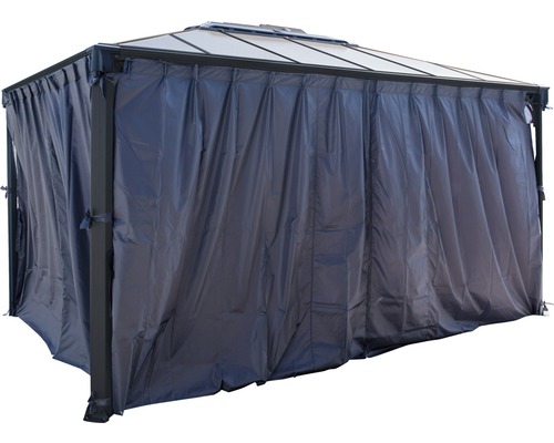 Paviljong med stängd gardin som sidovägg