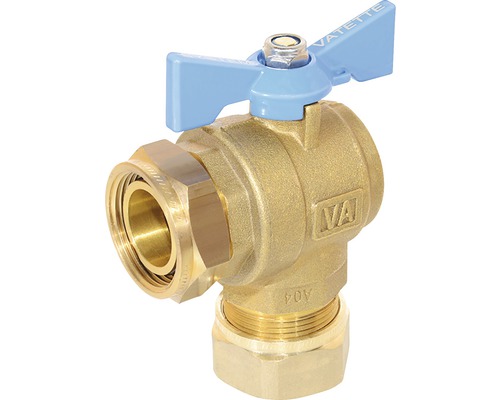 Vinkelkulventil VATETTE fullflödesventil blått vred 35x22 mm AZH-mässing 5493672 Vinkelventil av mässing med blått handtag