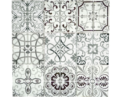 Mosaik glas Germany Crystal 30x30 cm vit/grå/svart
