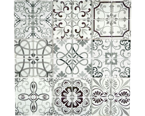 Mosaik glas Germany Crystal 30x30 cm vit/grå/svart Mosaikplattor med olika mönster