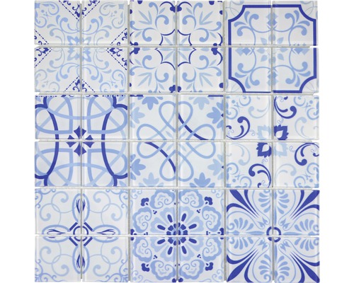 Mosaik glas Malta Crystal 30x30 cm vit/blå