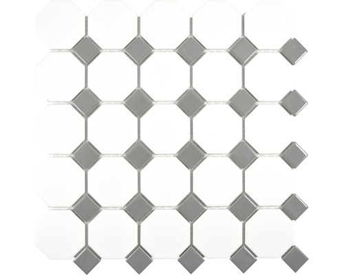 Mosaik keramik metall mix oktagon Octa G469 vit grå blank 29,5x29,35