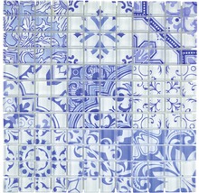 Mosaik glas Crystal design 30x30 cm vit/blå-thumb-0