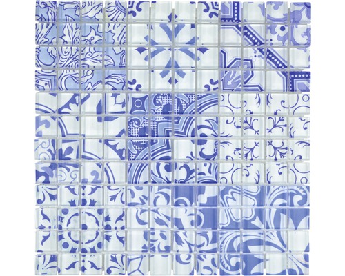 Mosaik glas Crystal design 30x30 cm vit/blå-0