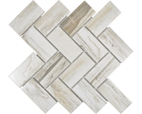 Mosaik keramik fiskben CIM HB WL beige glaserat matt 30,6x30,6 cm Mosaikplatta i fiskbensmönster för vägg- och golvdesign