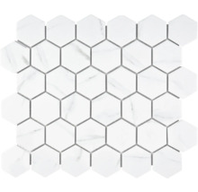 Mosaik keramik Hexagon Carrara CIM HX5 CR vit matt 32,5x28,1 cm-thumb-0