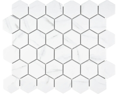 Mosaik keramik Hexagon Carrara CIM HX5 CR vit matt 32,5x28,1 cm-0