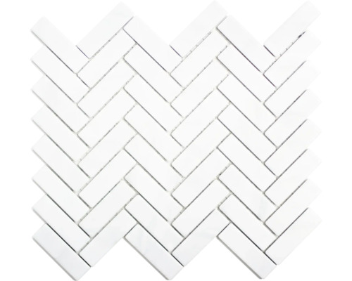 Mosaik keramik fiskben vit glaserat 27,05x31,75 cm Keramisk mosaikplatta i fiskbensmönster