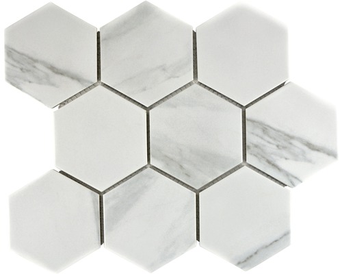 Mosaik keramik Hexagon Carrara CIM HX9 CR vit matt 25,6x29,5 cm-0