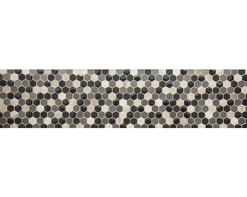 Mosaikplatta med hexagonalt mönster i träutseende och grått