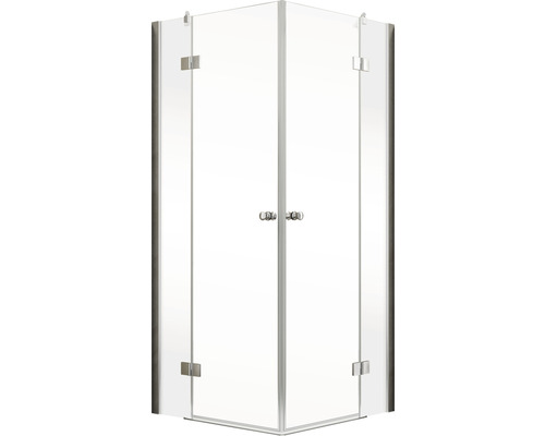 Hörndusch med två roterande glasdörrar