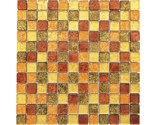 Mosaik glas CM 4AL14 brun guld orange 30 x 30 cm Mosaikplatta med fyrkantiga, strukturerade element