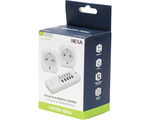 Nexa Smart Home-set med trådlösa uttag och fjärrkontroll i förpackning