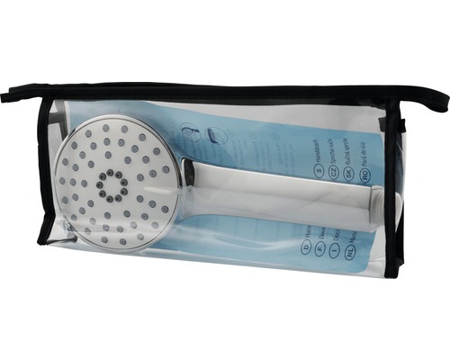 Handdusch i genomskinlig påse