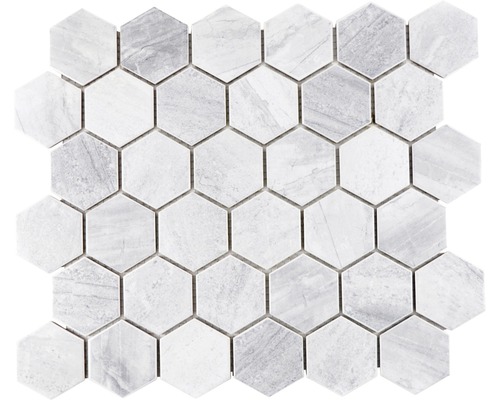 Mosaik keramik Hexagon travertine CTR HX21GM grå vit matt 32,5x28,1 cm