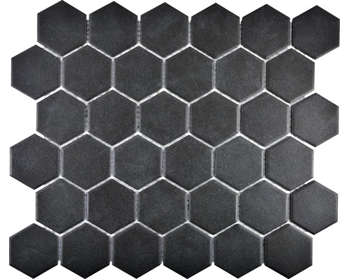 Mosaik keramik Hexagon CU HX189 svart matt 32,5x28,1 cm Sexkantiga mosaikplattor för vägg och golv