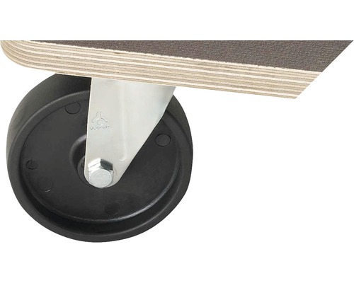 Transportrulle med svart hjul och grå beläggning