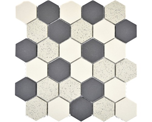 Mosaik keramik Hexagon CU HX210M creme svart matt 27,1x28,1 cm