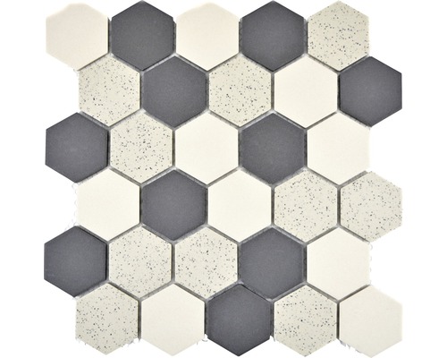 Mosaik keramik Hexagon CU HX210M creme svart matt 27,1x28,1 cm Mosaikplatta med sexkantiga element i olika utföranden