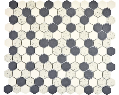 Mosaik keramik Hexagon CU HX210S creme svart matt 30x26 cm
