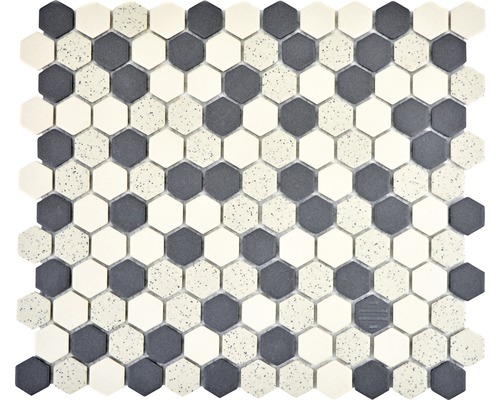 Mosaik keramik Hexagon CU HX210S creme svart matt 30x26 cm Mosaikplattor med sexkantigt mönster i två färger