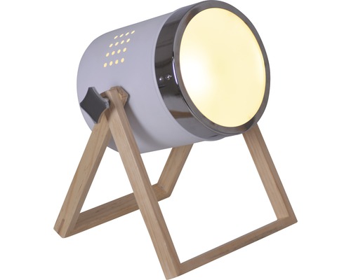 Vitt bordslampa med träfot