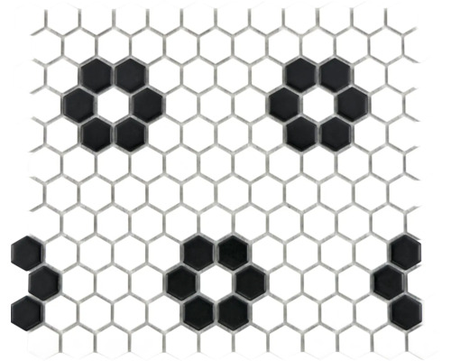Mosaik keramik Hexagon HX 030 vit svart matt 26x30 cm
