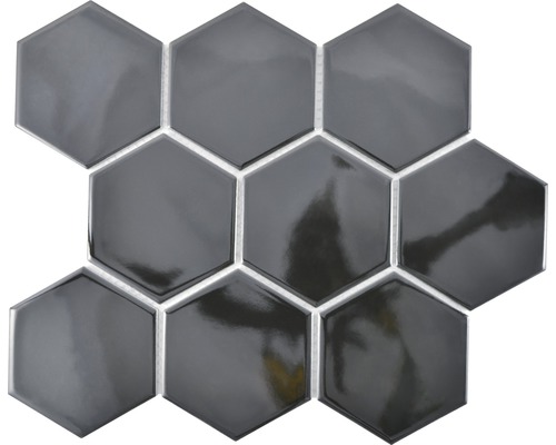 Mosaik keramik Hexagon HX 110 svart blank 25,6x29,5 cm